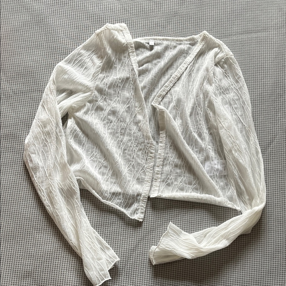 Women's Sheer White Long-Sleeve Lightweight Cardigan